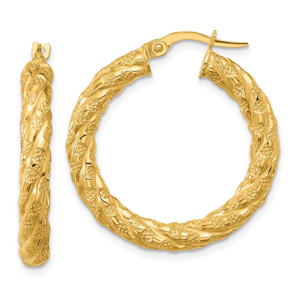 14k Polished and Textured Twisted Circle Hoop Earrings