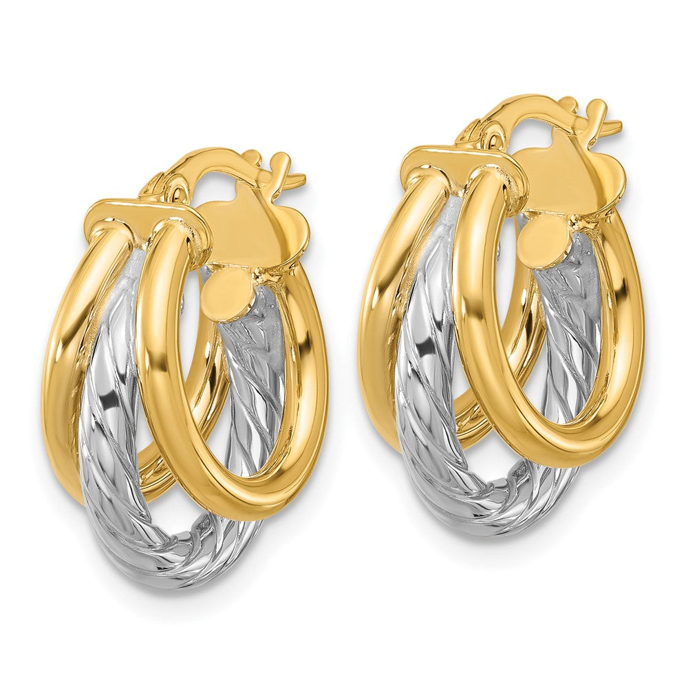 14k W/Rhodium Polished Triple Hoop Earrings