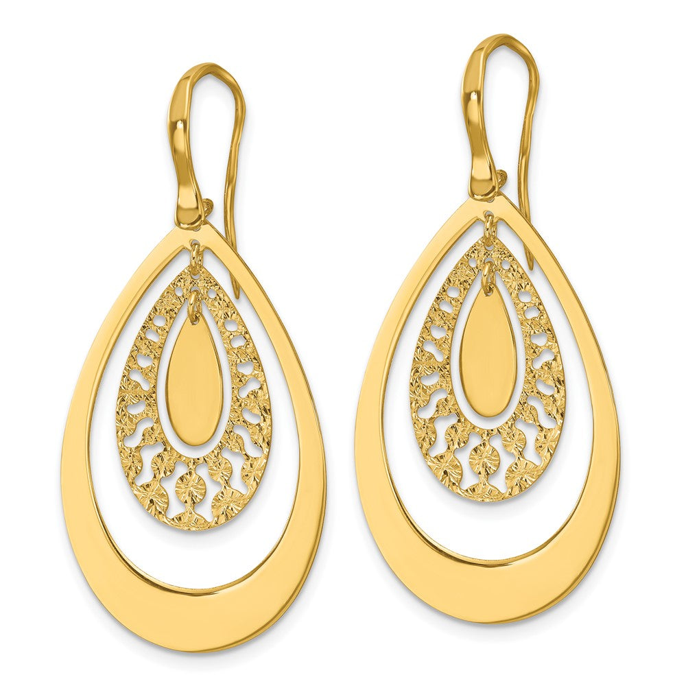 14K Polished and Diamond-cut Teardrop Dangle Earrings