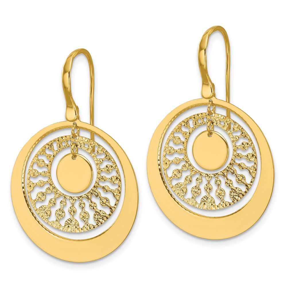 14K Polished and Diamond-cut Circles Dangle Earrings