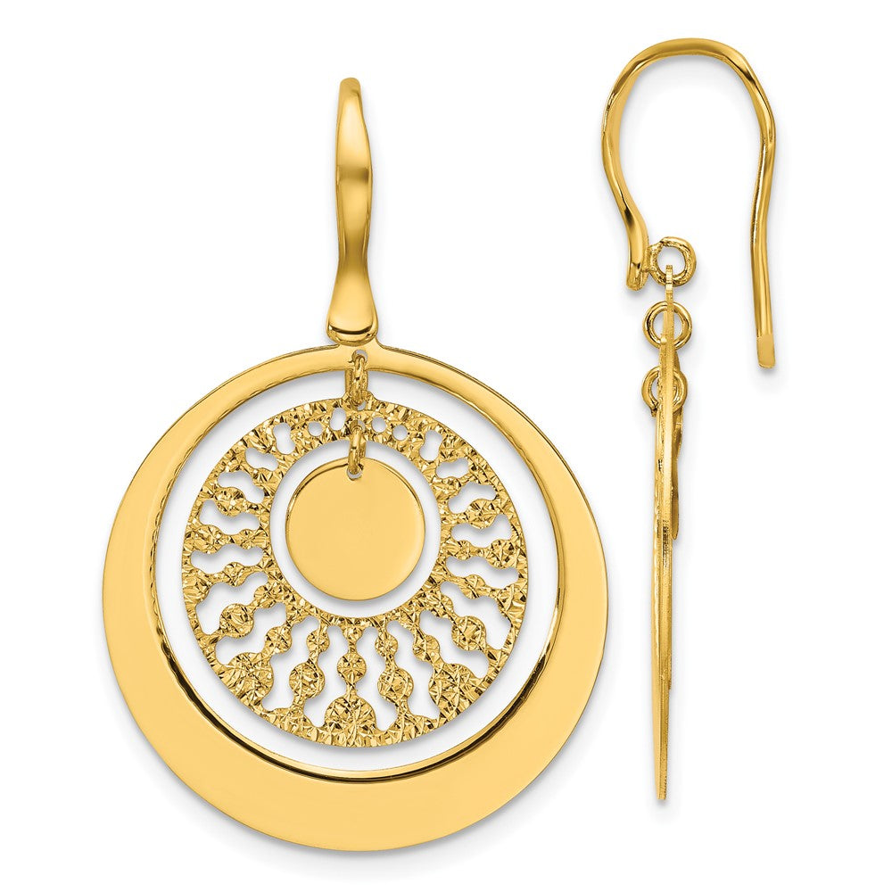 14K Polished and Diamond-cut Circles Dangle Earrings