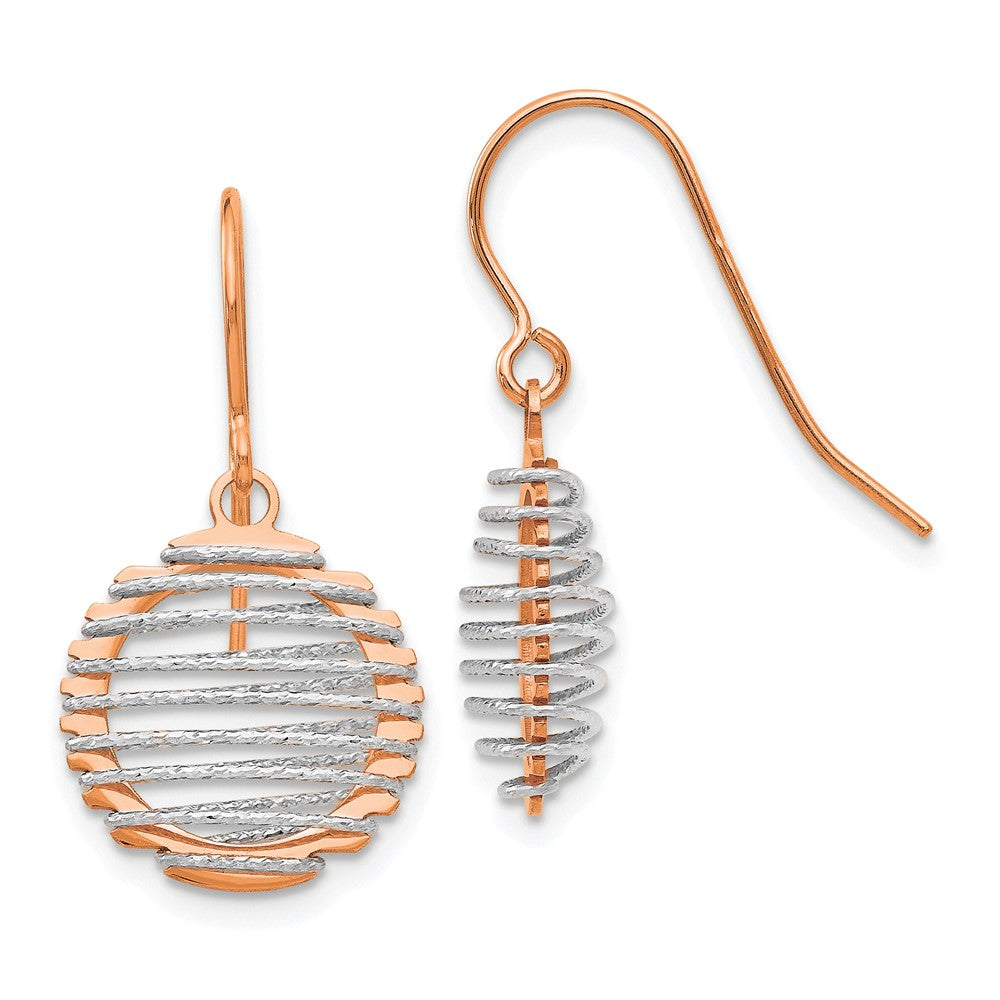 14K Two-tone White/Rose Polished Wire Wrapped Dangle Earrings