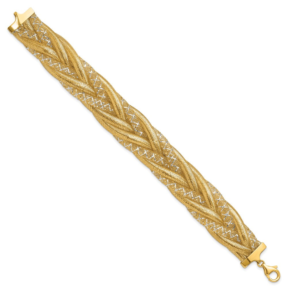 14K w/Rhodium Braided Mesh Stretch Bracelet