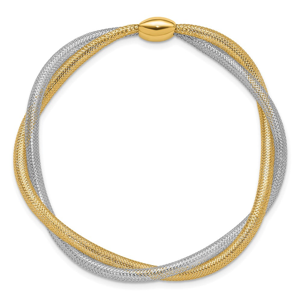 14K with Rhodium Mesh Twist Slip-on Stretch Bracelet