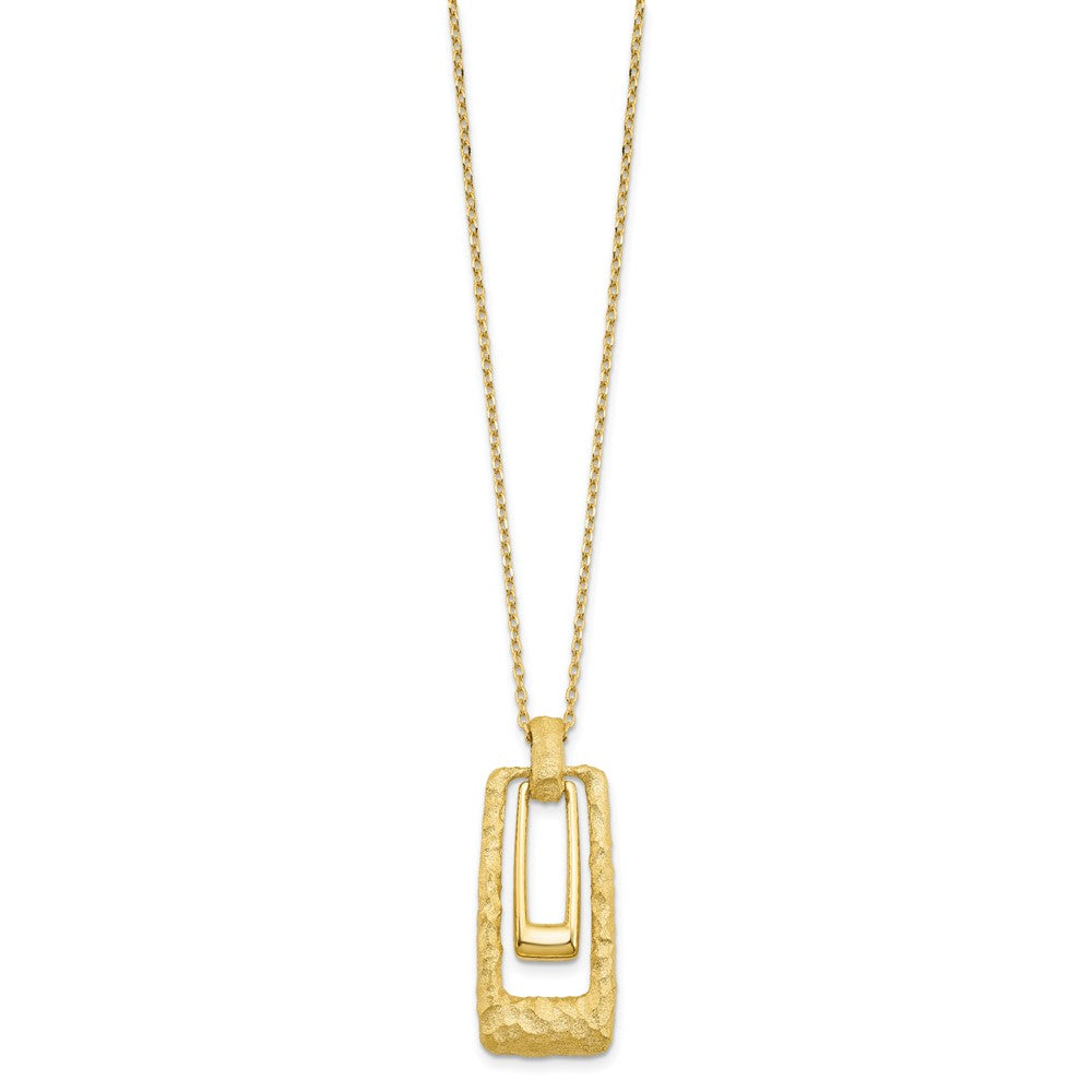 14K Polished and Satin Rectangle Pendant w/ ext. Necklace