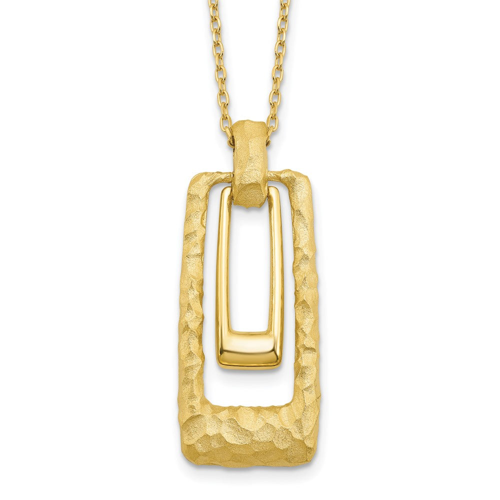 14K Polished and Satin Rectangle Pendant w/ ext. Necklace