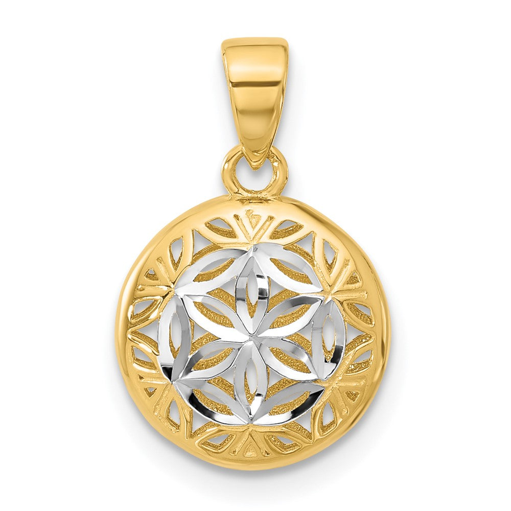 14K with Rhodium Polished and Diamond-cut Pendant