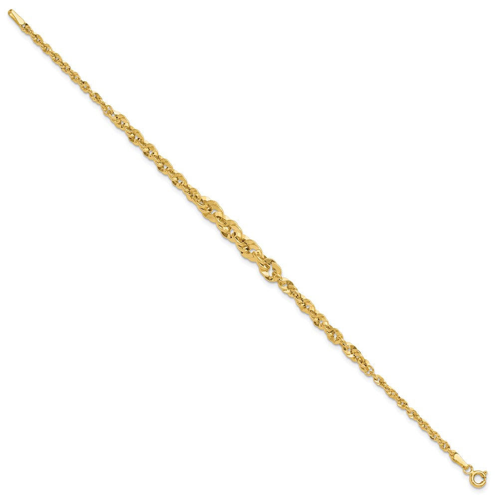 14k Polished and Diamond-cut Fancy Link Graduated Bracelet