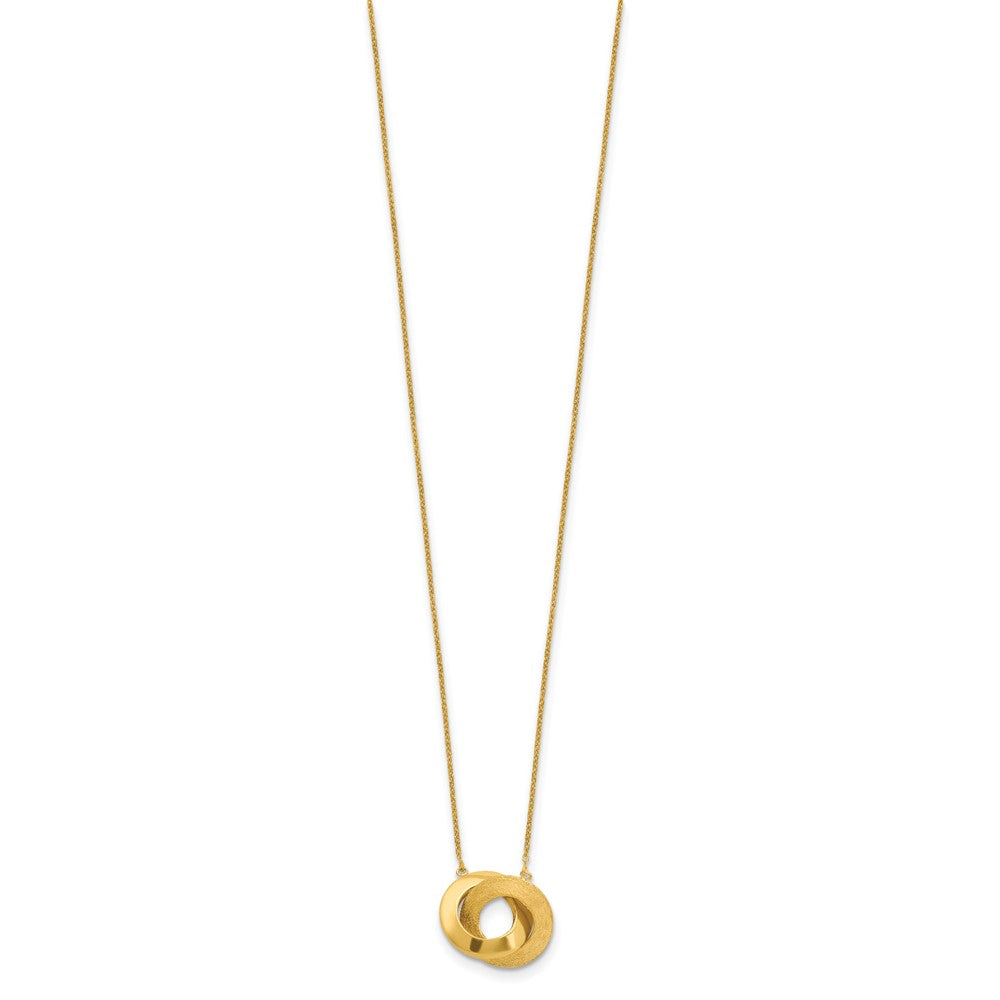 14K Polished and Brushed Double Circle with extender Necklace