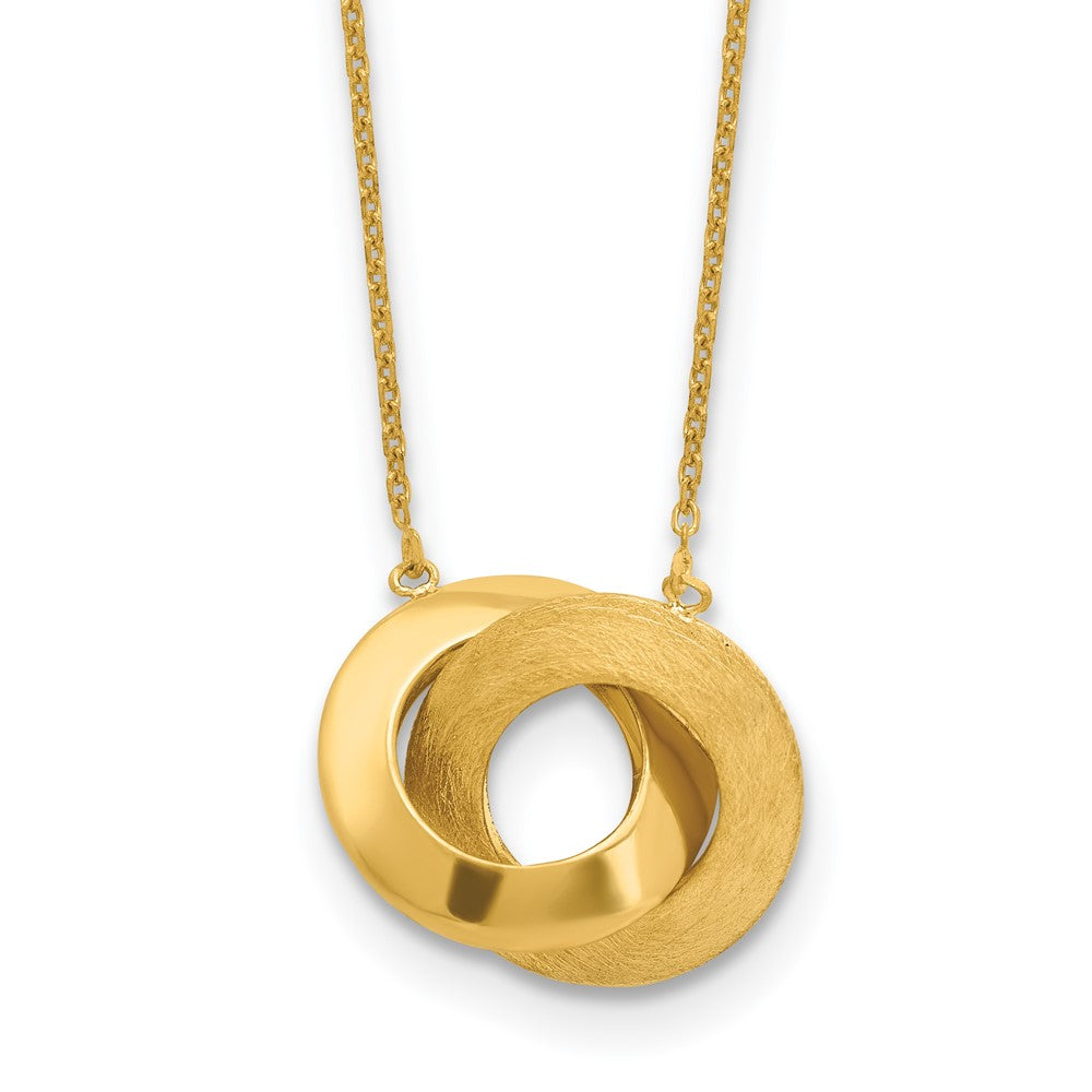 14K Polished and Brushed Double Circle with ext Necklace