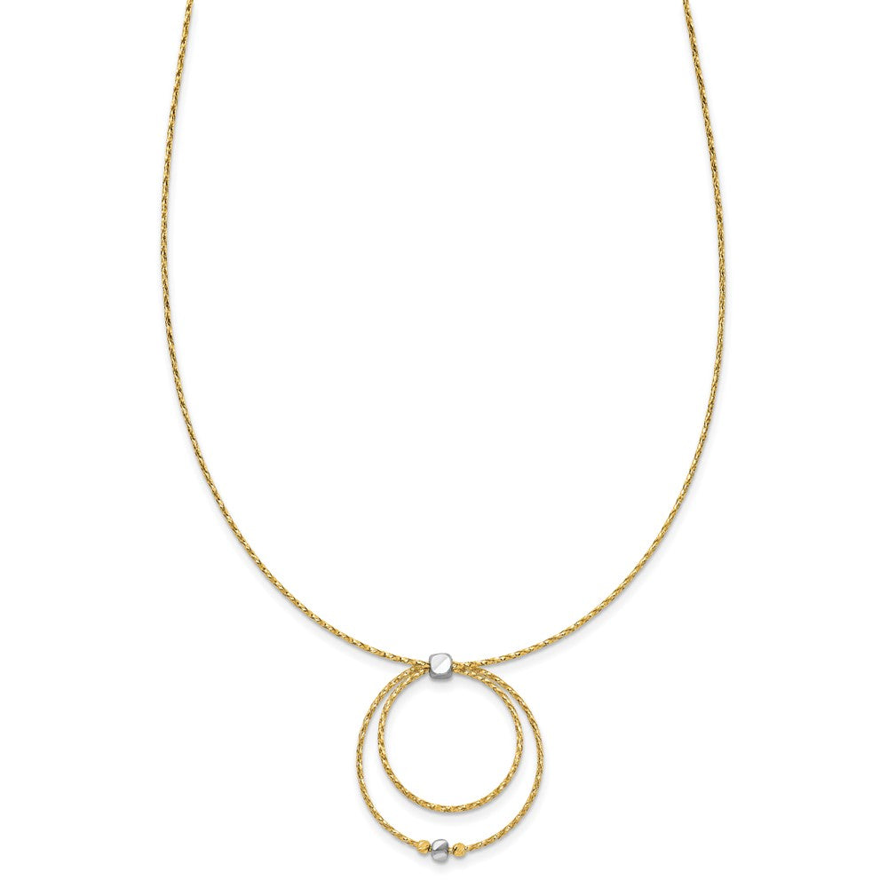 14K w/Wht Rhod Polished/DC Circle Pendant w/ ext. Necklace