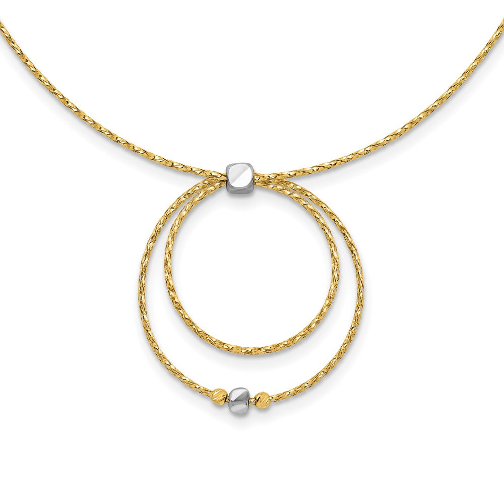 14K w/Wht Rhod Polished/DC Circle Pendant w/ ext. Necklace