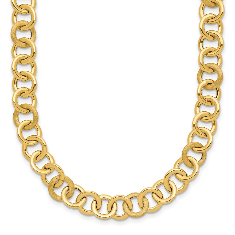 14K Polished and Satin Fancy Circle Link Necklace