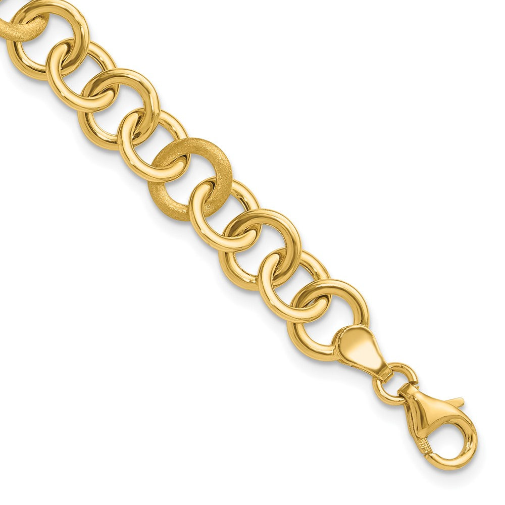 14K Polished and Satin Fancy Circle Link Bracelet