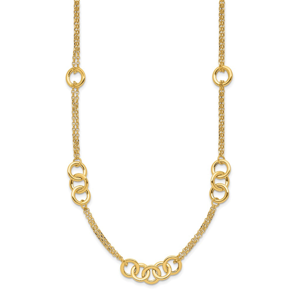 14K Polished 2-strand with Circle Link Stations Necklace