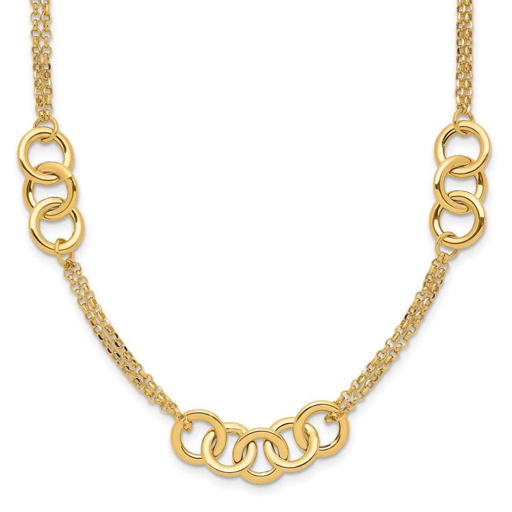 14K Polished 2-strand with Circle Link Stations Necklace