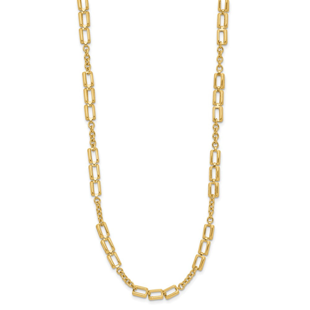 14K Polished Fancy Square Link Stations Necklace