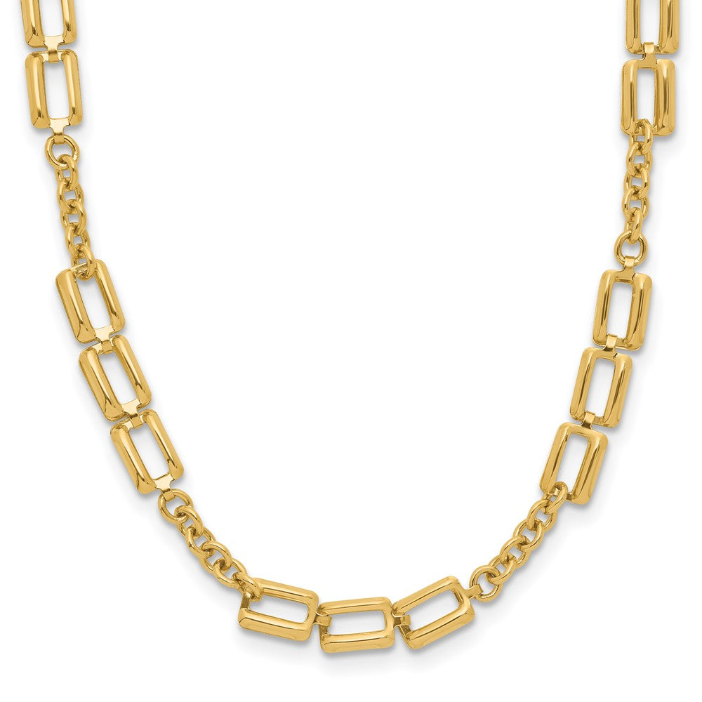 14K Polished Fancy Square Link Stations Necklace