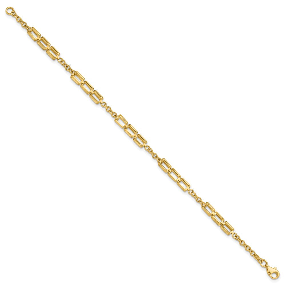 14K Polished Fancy Square Link Stations Bracelet