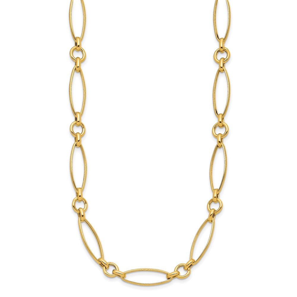 14K Polished and Diamond-cut Fancy Link Necklace