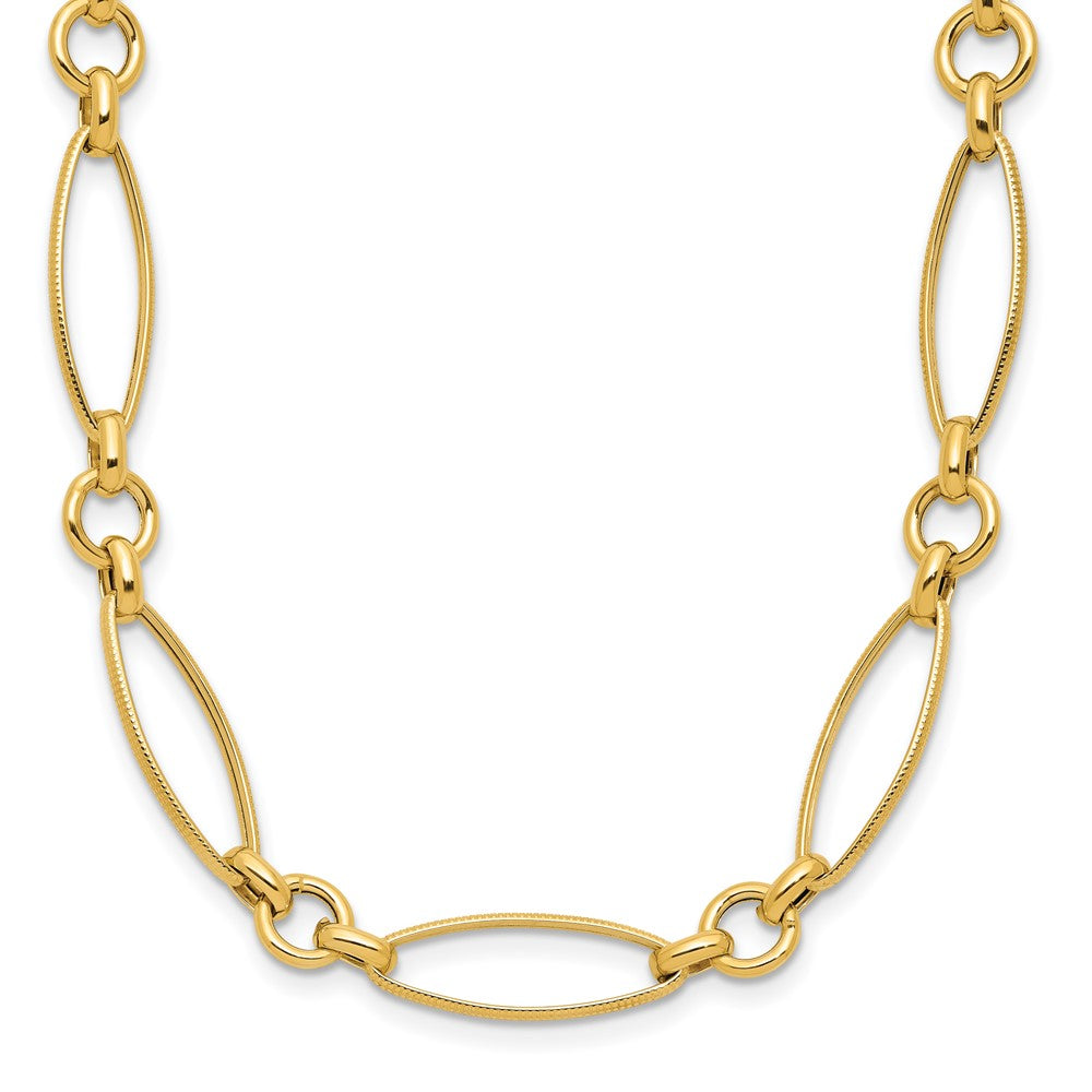 14K Polished and Diamond-cut Fancy Link Necklace