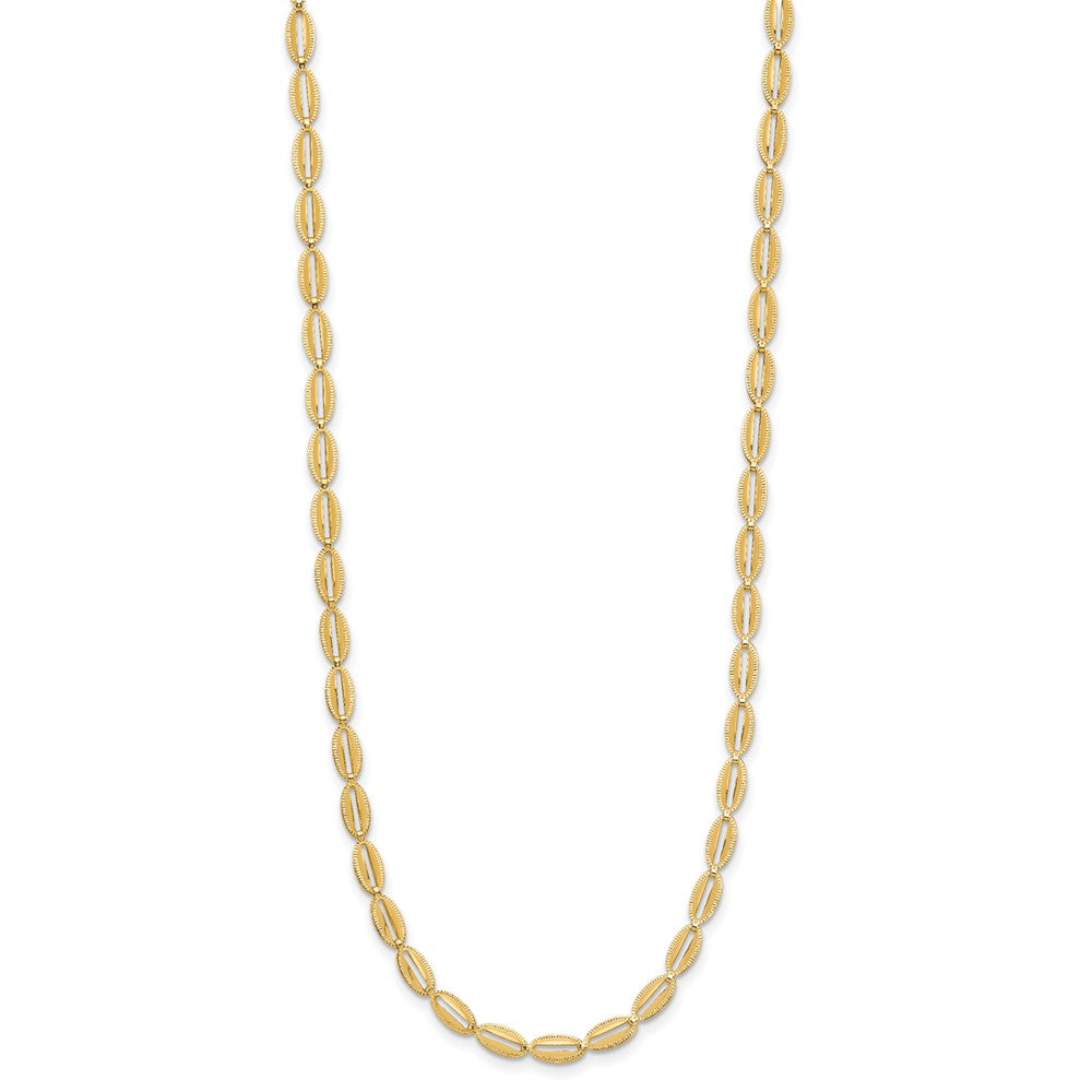 14K Polished and Textured Fancy Oval Link Necklace