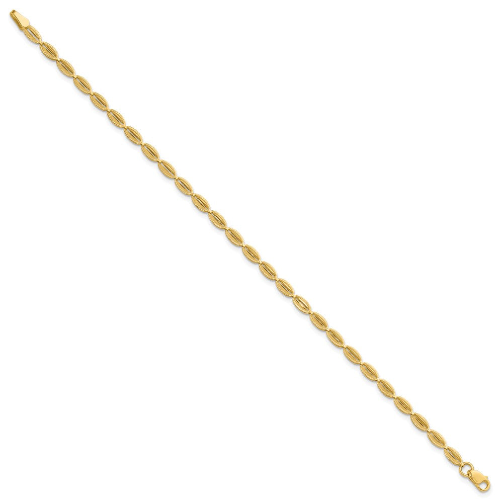 14K Polished and Textured Fancy Oval Link Bracelet