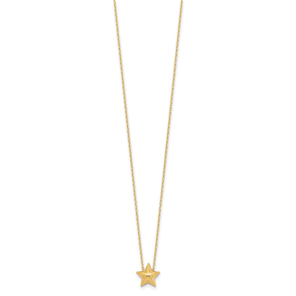 14K Polished Hollow Star Pendant w/. ext. Necklace