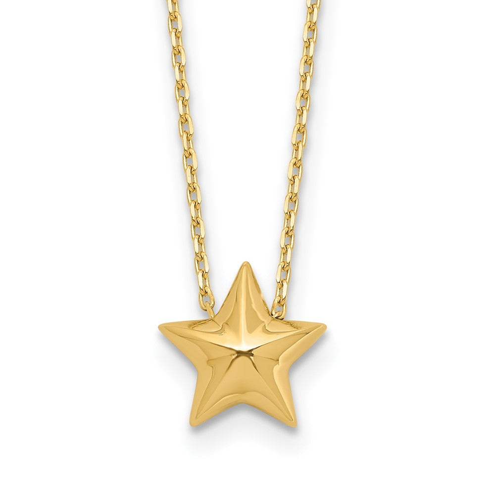 14K Polished Hollow Star Pendant w/. ext. Necklace