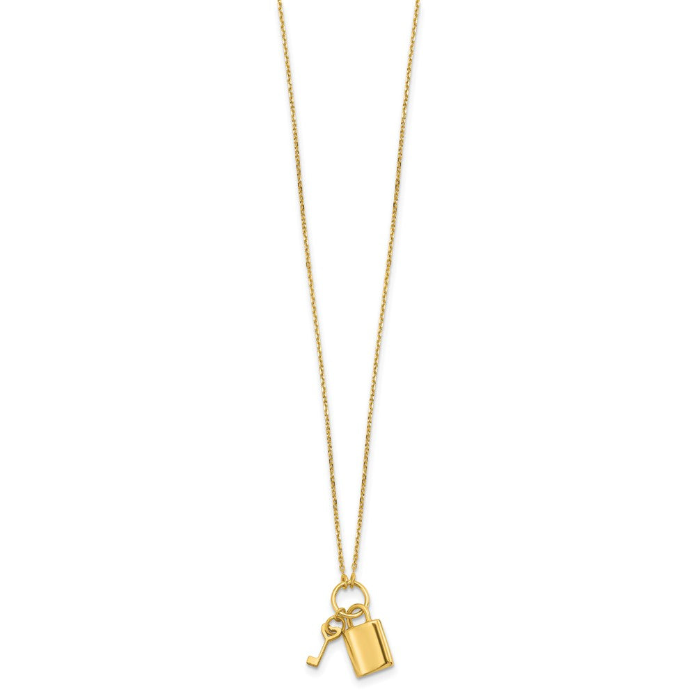 14K Polished Lock and Key with extender Necklace