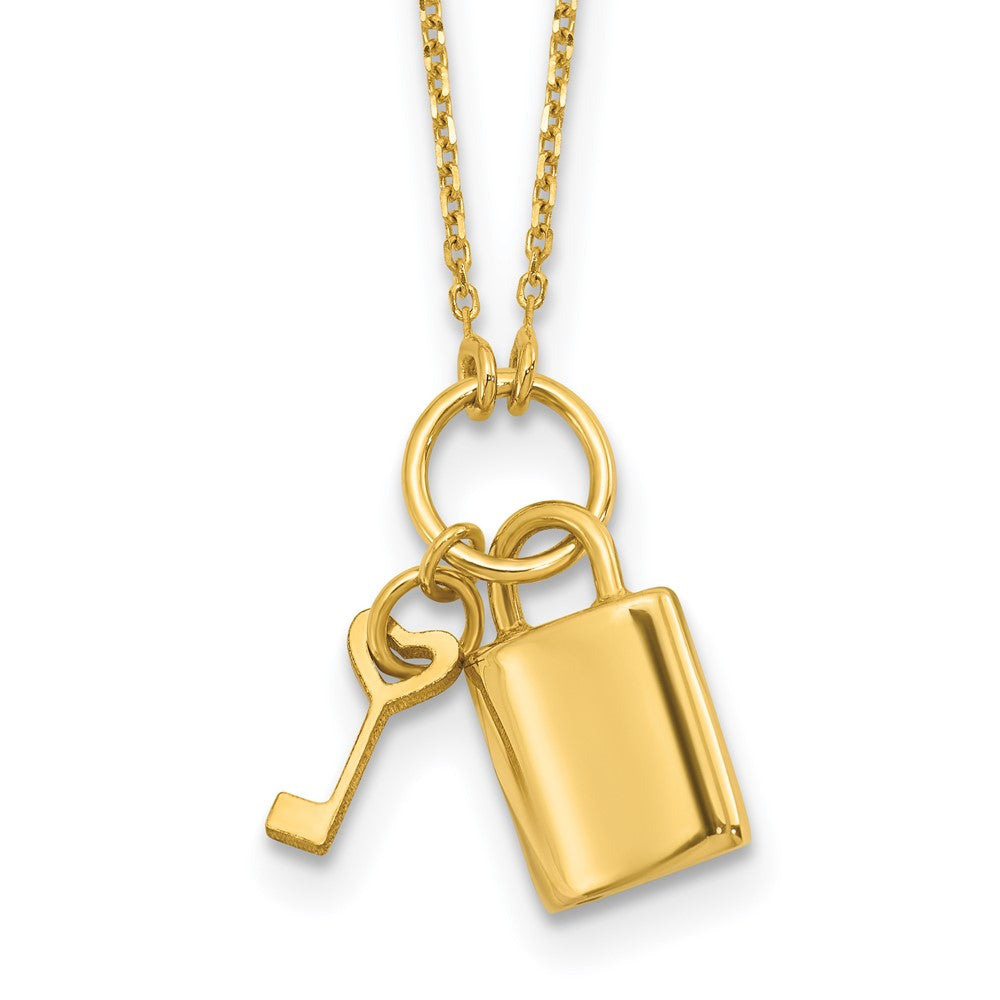 14K Polished Lock and Key with ext Necklace