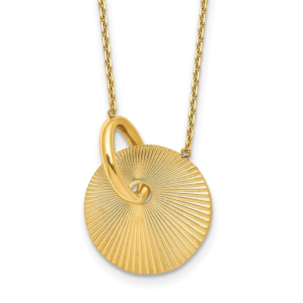 14K Polished and Textured Circle with extender Necklace
