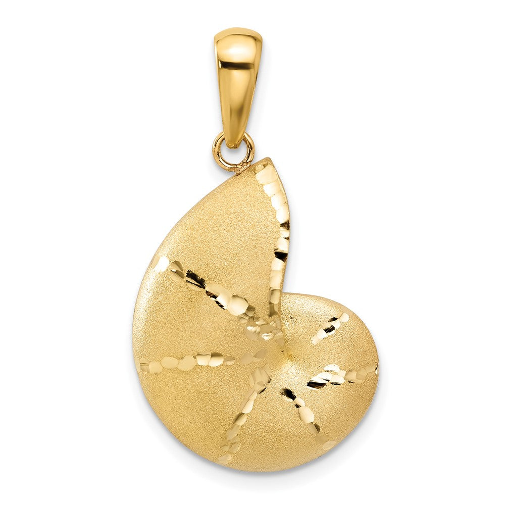 14k Satin and Diamond-cut Nautilus Shell Pendant