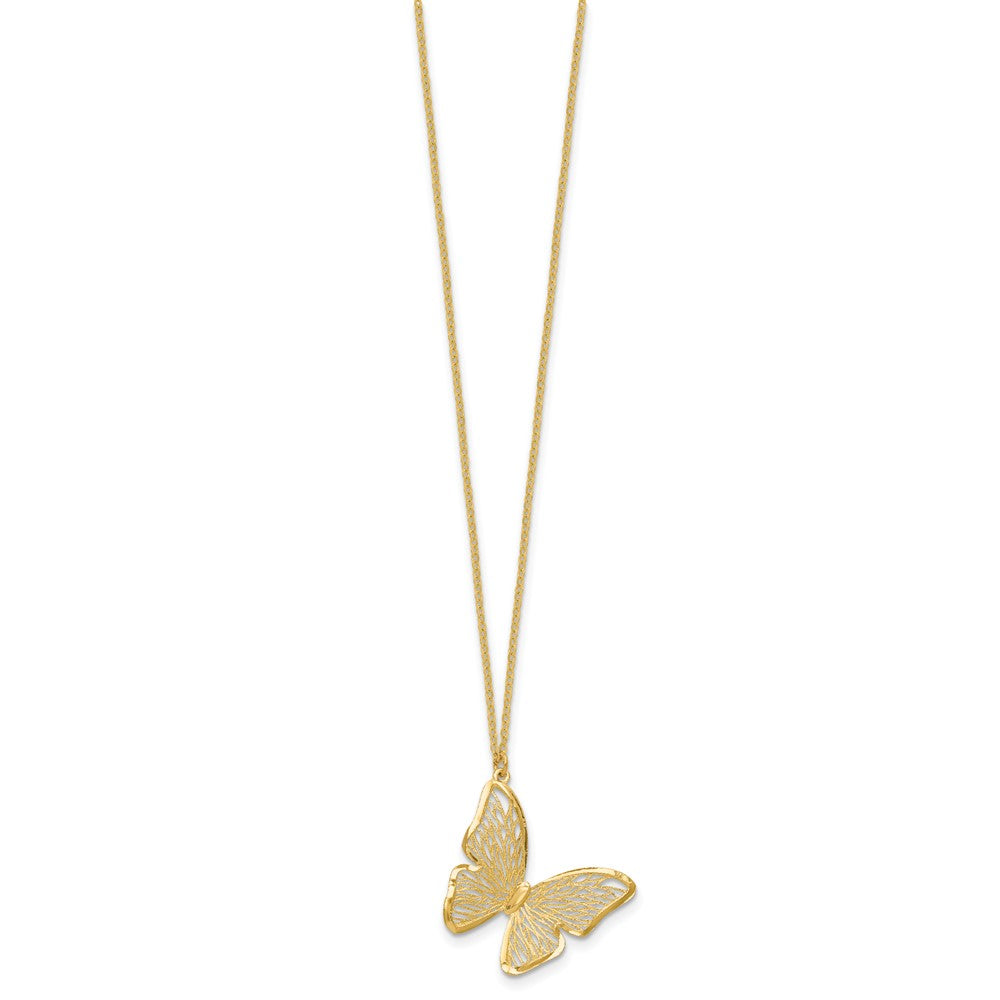 14k Textured and Polished Butterfly Necklace