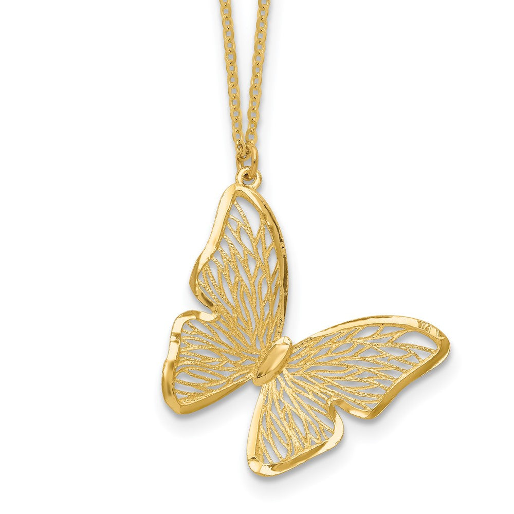 14k Textured and Polished Butterfly Necklace