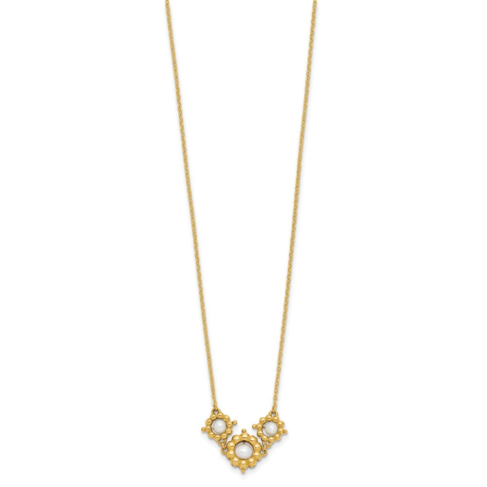 14k Polished Freshwater Cultured Pearl Flower with extender Necklace