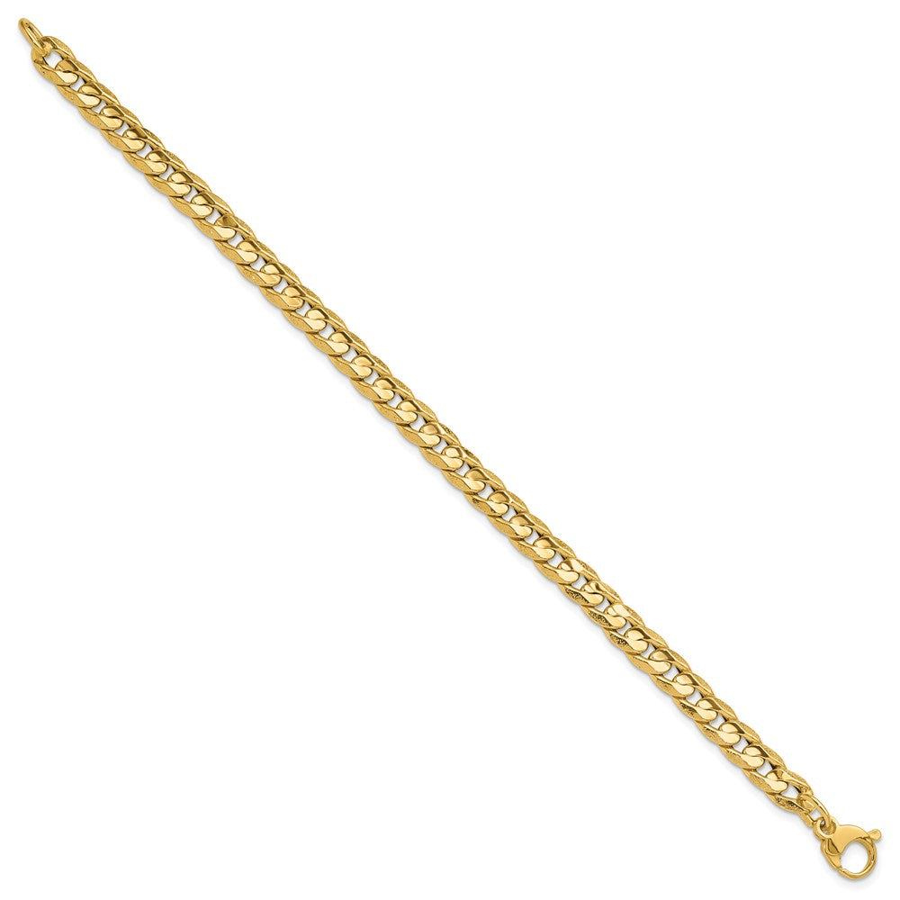 14K Polished and Textured Fancy Curb Bracelet