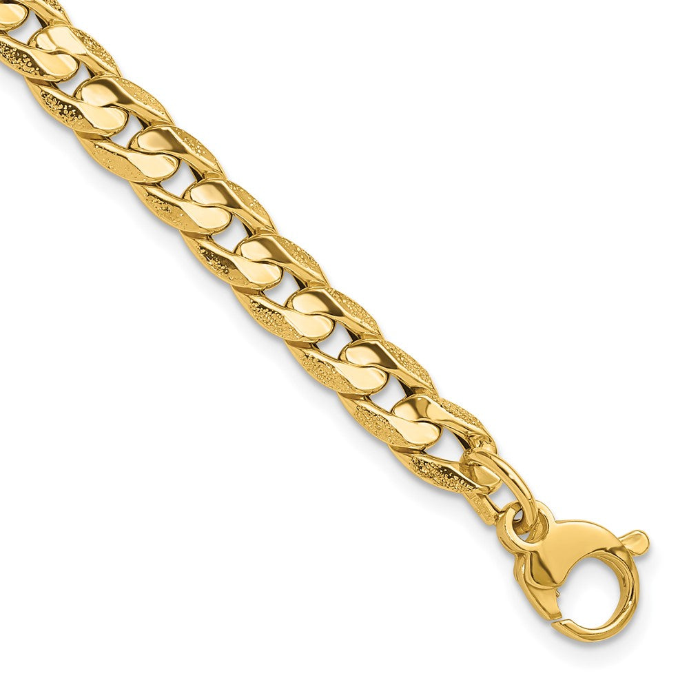 14K Polished and Textured Fancy Curb Bracelet