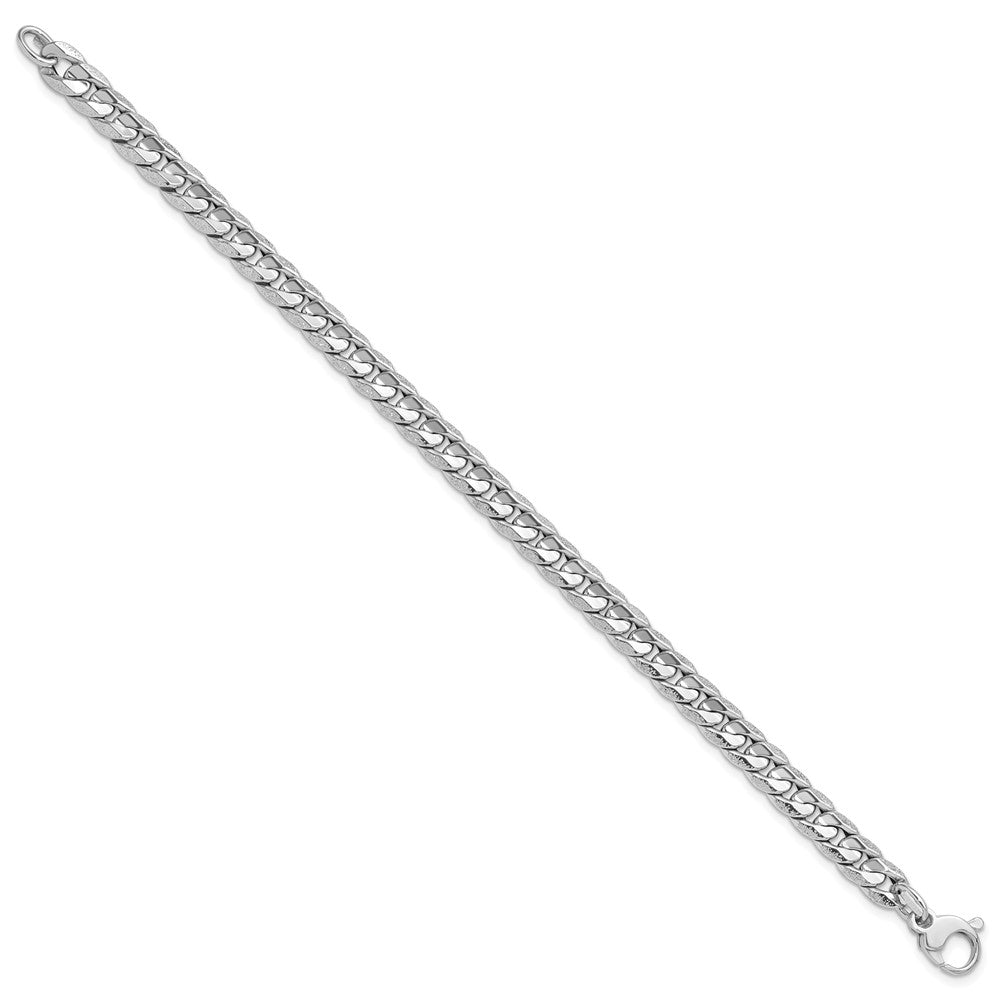 14K White Gold Polished and Textured Fancy Curb Bracelet