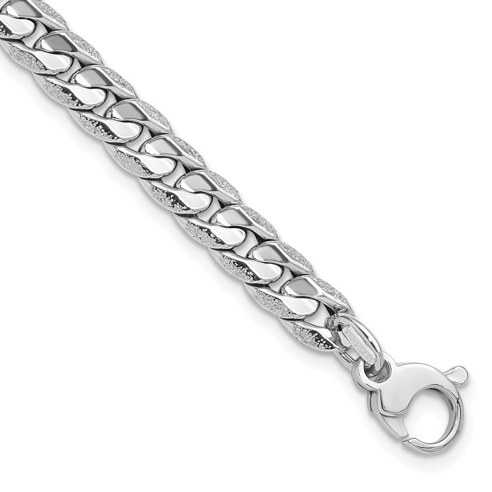 14K White Gold Polished and Textured Fancy Curb Bracelet