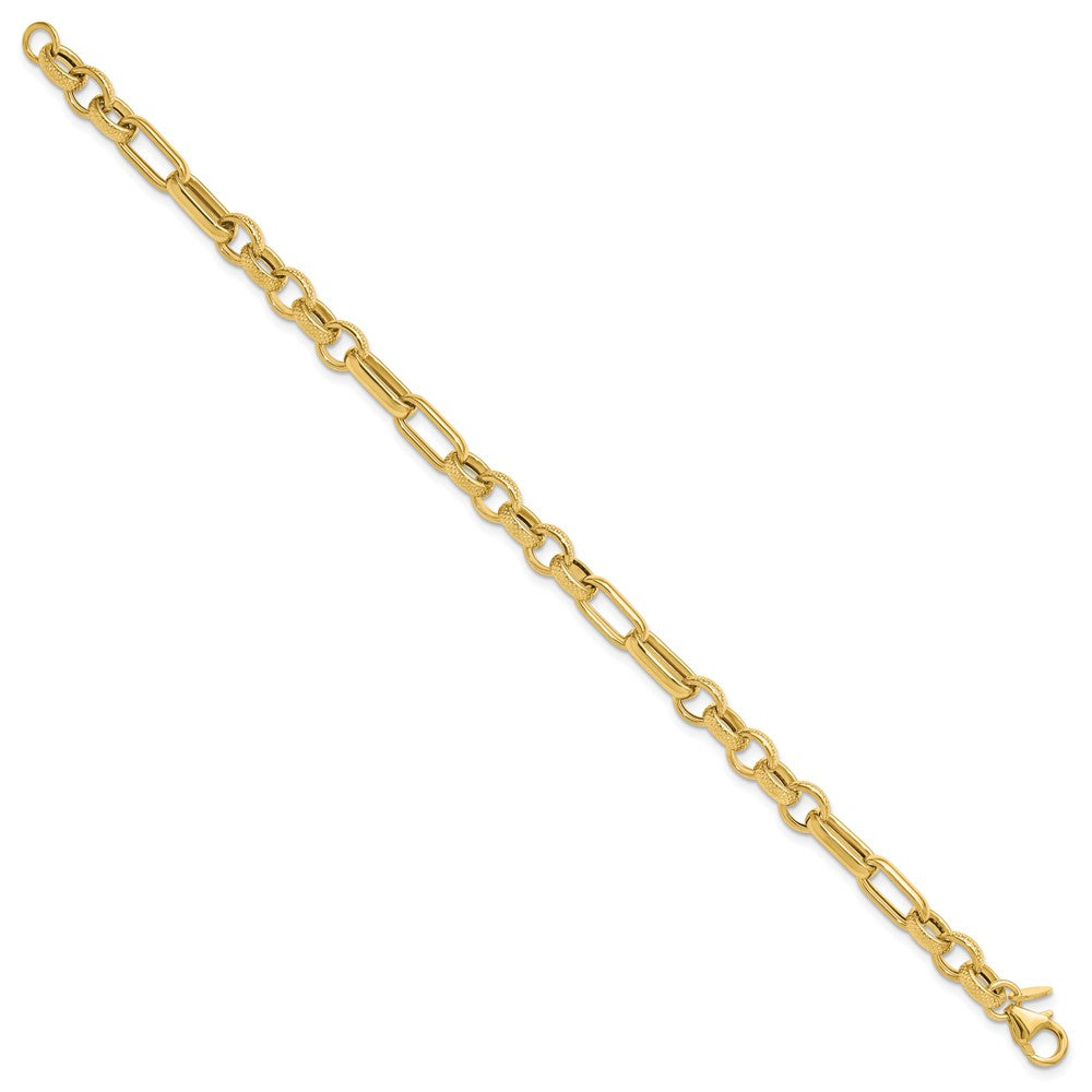 14K Polished and Textured Fancy Link Bracelet