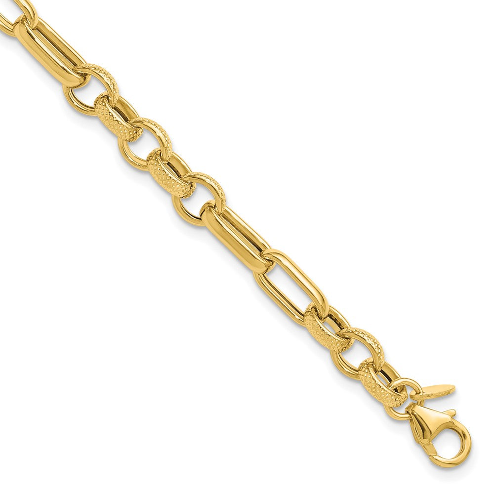 14K Polished and Textured Fancy Link Bracelet