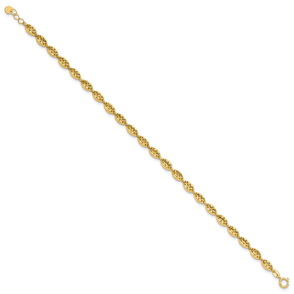 14K Polished and D/C Fancy Oval Link w/ ext. Bracelet