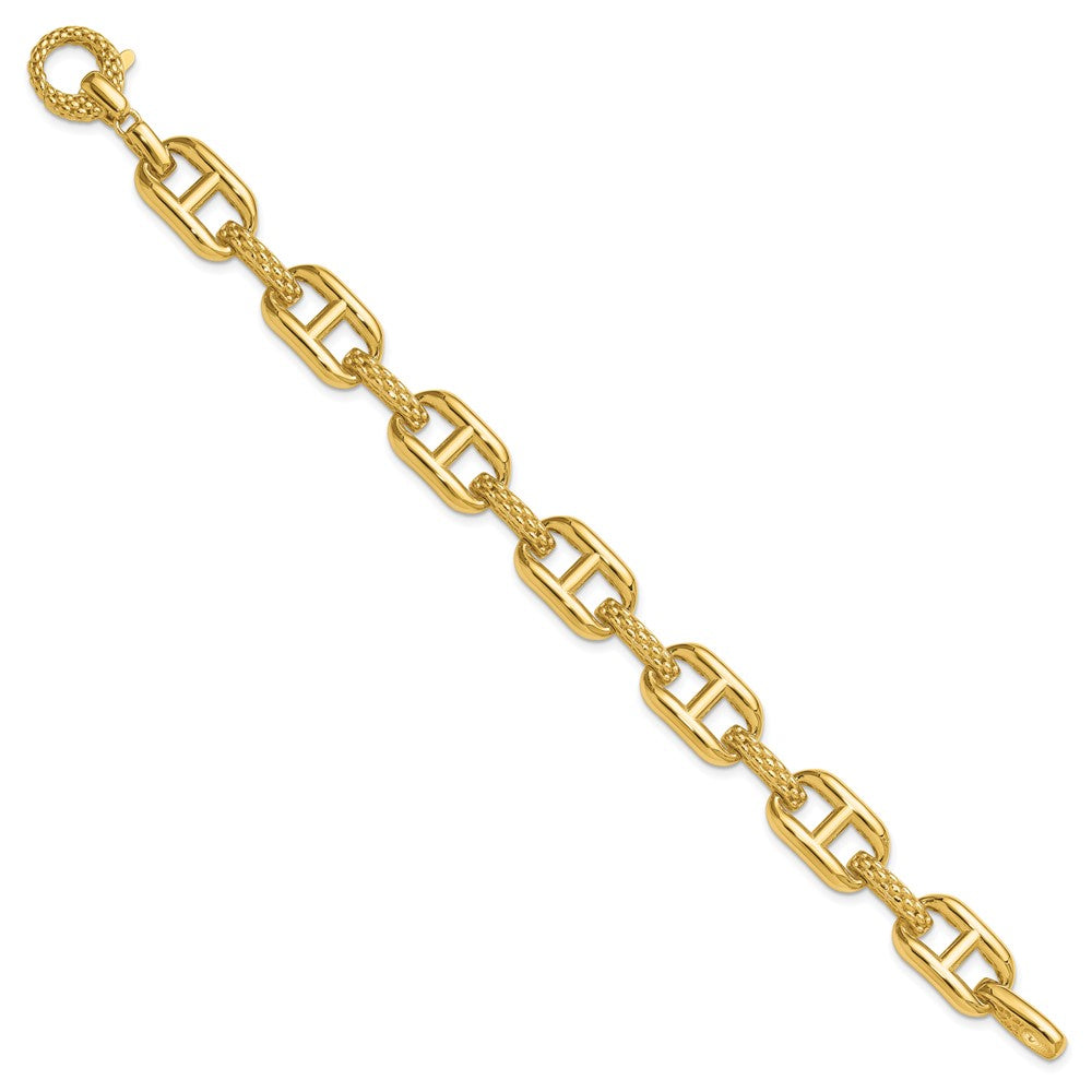 14K Polished and Textured Fancy Link Bracelet