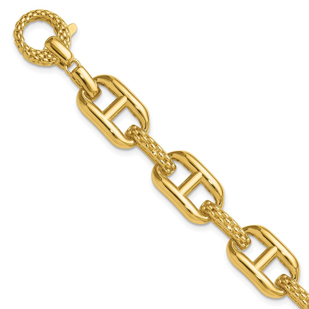 14K Polished and Textured Fancy Link Bracelet