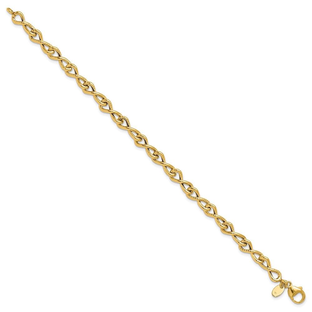 14K Polished/Textured Twisted Infinity Link Bracelet