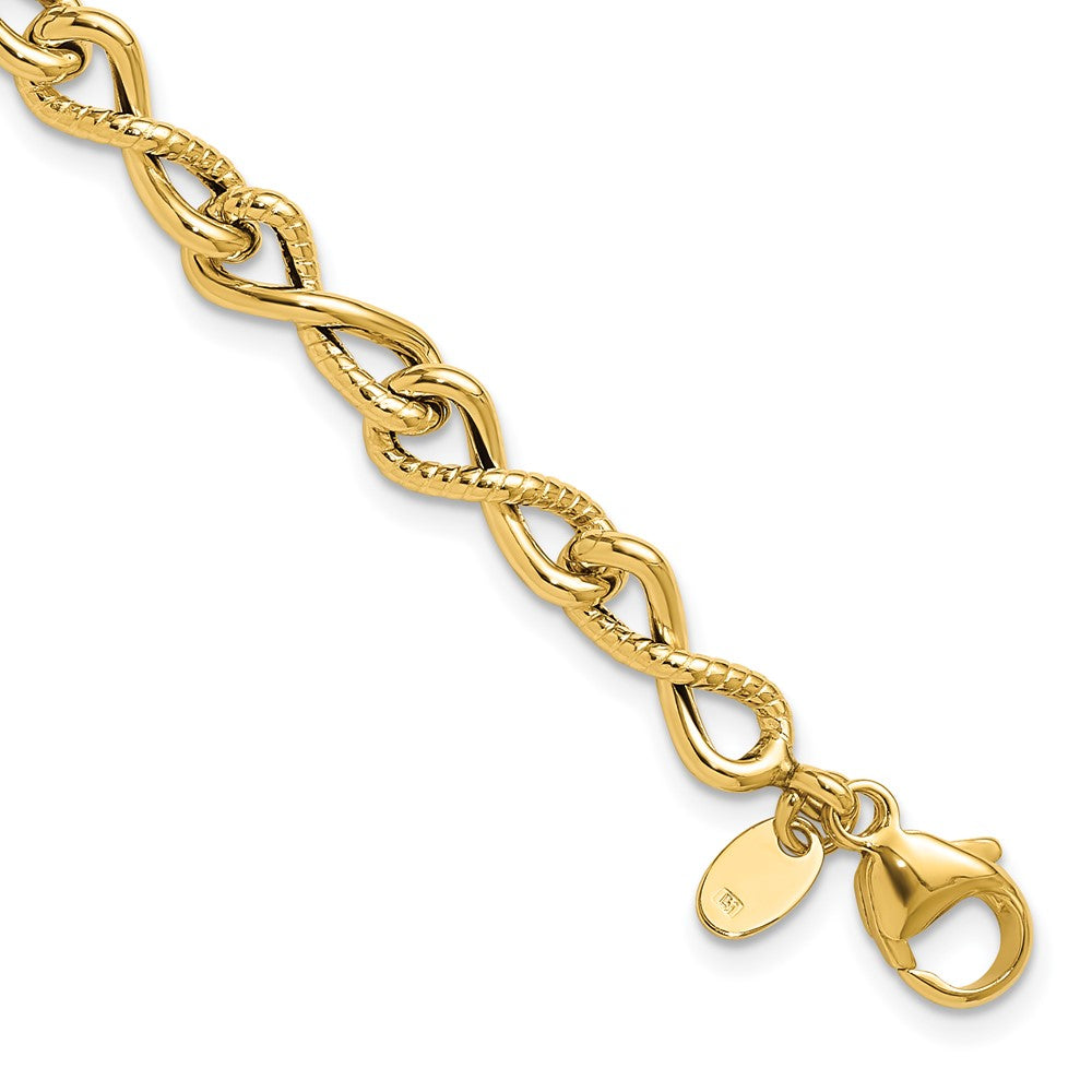 14K Polished/Textured Twisted Infinity Link Bracelet