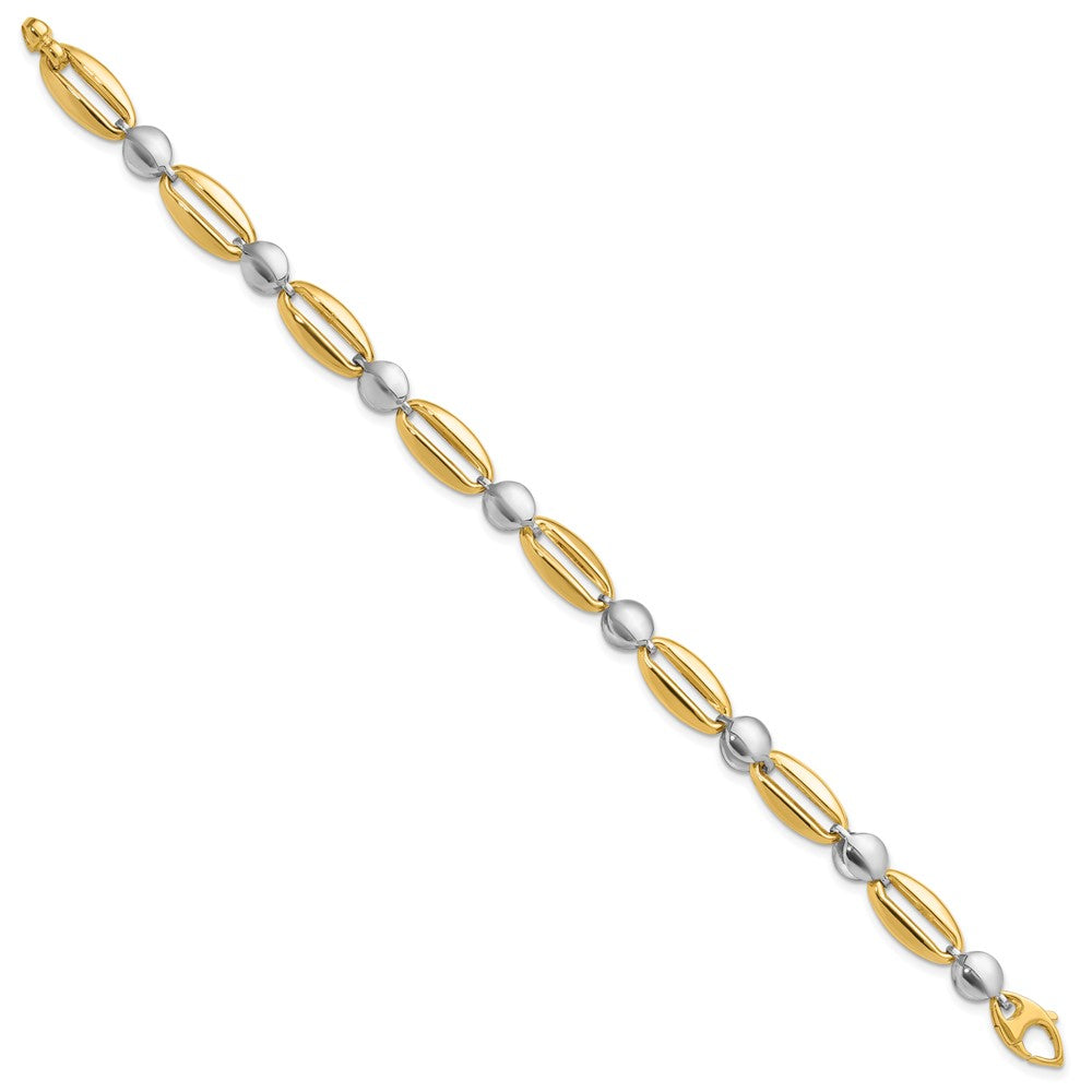 14k Two-tone Polished Fancy Circle Link Bracelet