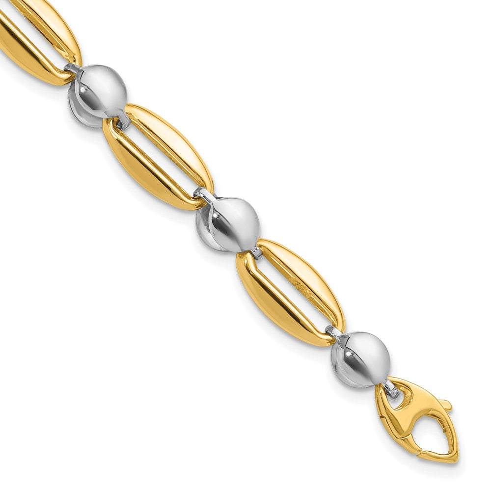 14k Two-tone Polished Fancy Circle Link Bracelet