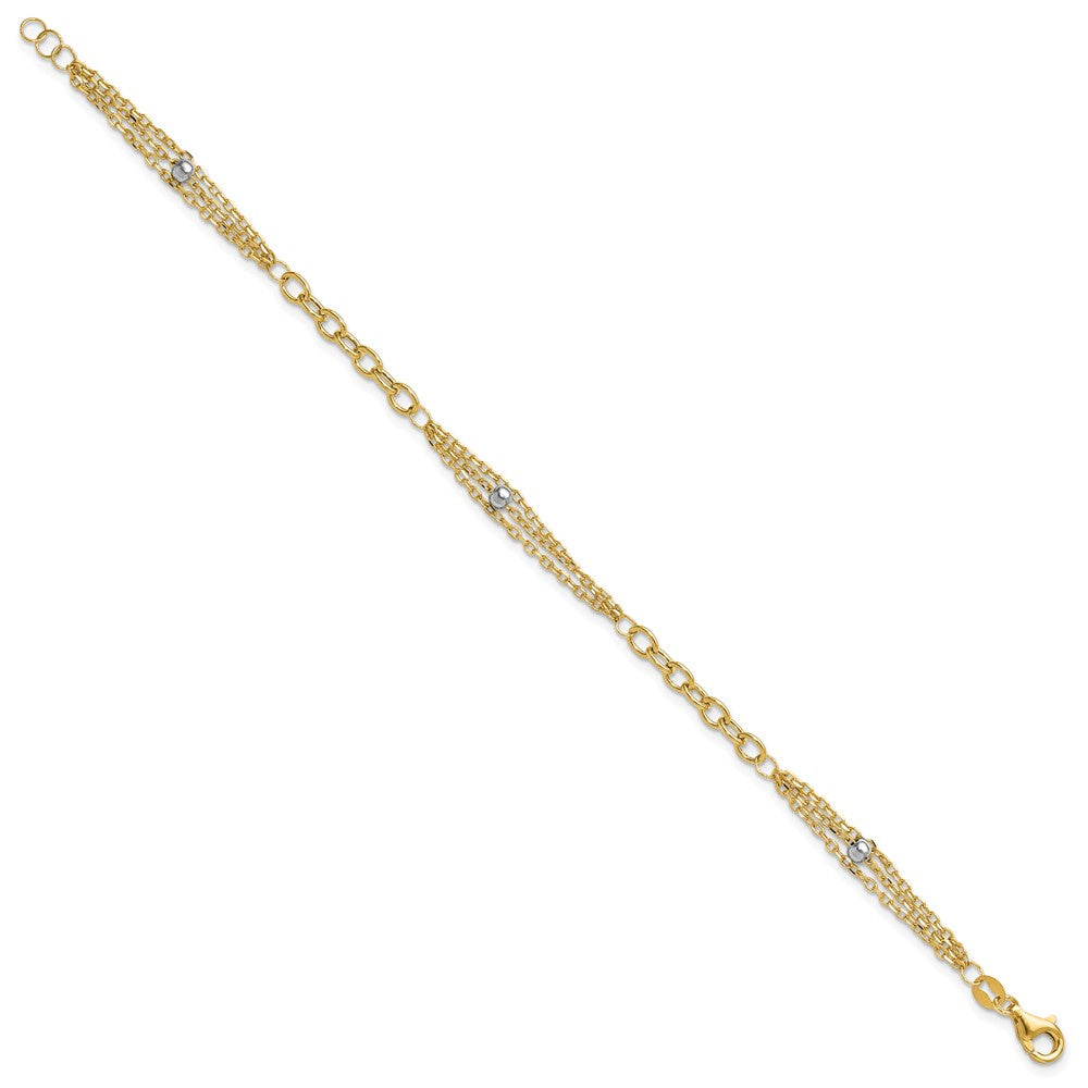 14K with White Rhodium Fancy Link with extender Bracelet